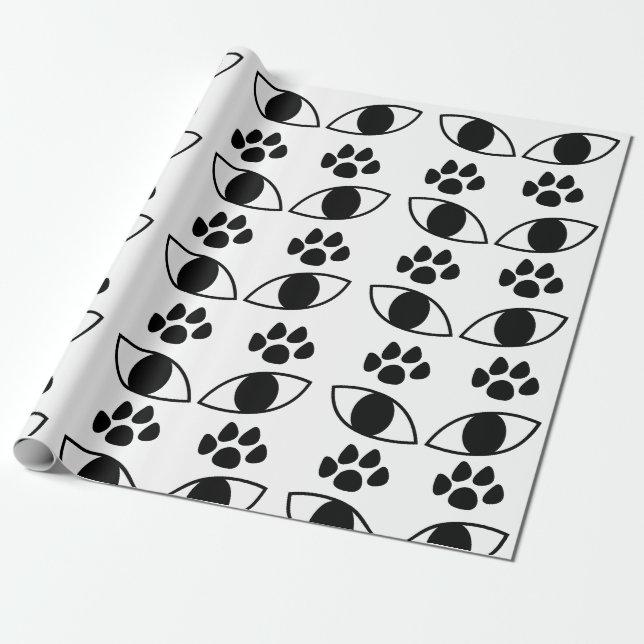 Papel De Presente Impressão de Pata de Gato Preto e Branco   (Desenrolado)