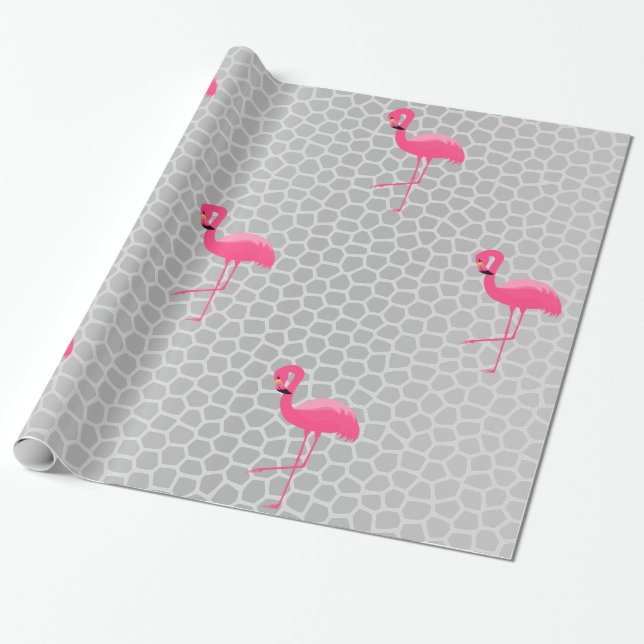 Papel De Presente Impressão de Prata Flamingo, BIRTHDAY WRAP (Desenrolado)