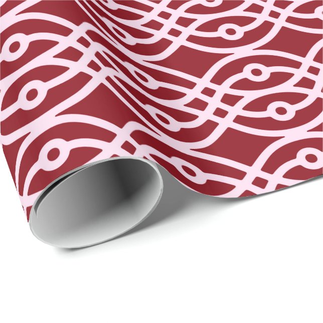 Papel De Presente Impressão de quimono, burgundy e rosa (Ponta do rolo)