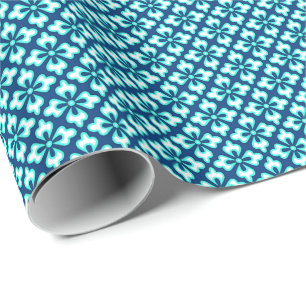 Papel De Presente impressão de quimono, turquesa e indigo