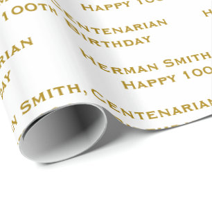 Papel De Presente Impressão de repetição do texto - Dourado/branc