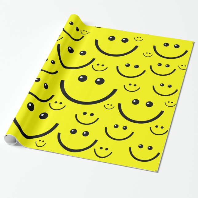 Papel De Presente impressão de rosto feliz amarelo (Desenrolado)