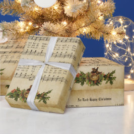 Papel De Presente Impressão de Roteiro de Canção de Natal Vintage Co