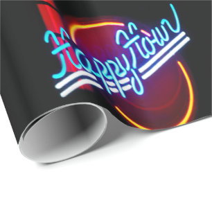 Papel De Presente Impressão de Sinal Neon da Hora Feliz