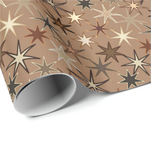 Papel De Presente Impressão de Starburst, café Brown e bege modern