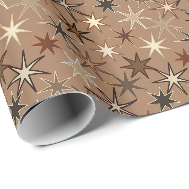 Papel De Presente Impressão de Starburst Moderno, Café Brown e Beige (Ponta do rolo)