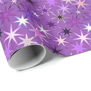 Papel De Presente Impressão de Starburst Moderno, Roxo Violeta e Or