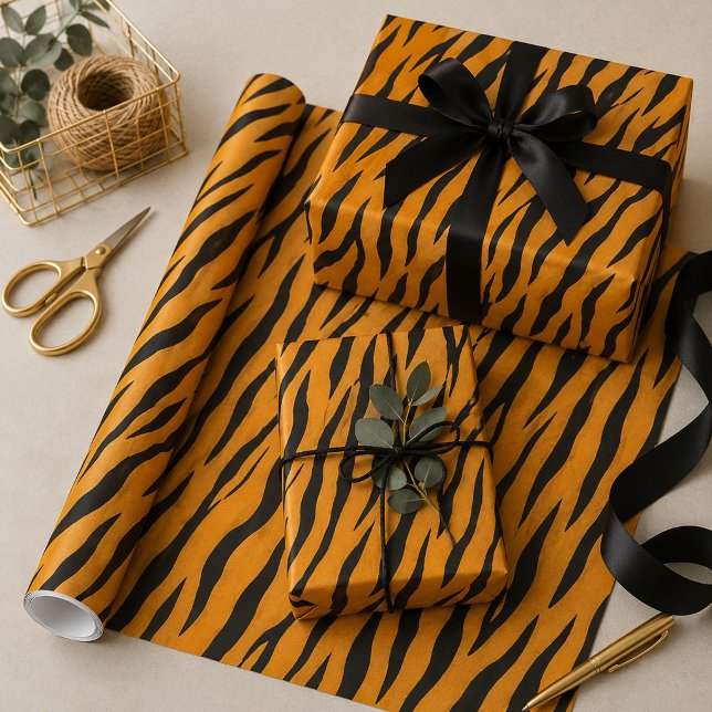 Papel De Presente Impressão de Tigre Laranja e Preto (Criador carregado)