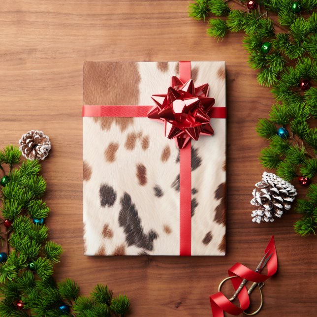 Papel De Presente Impressão de Vaca Falsa Marrom Preto Creme (Presente de Natal)