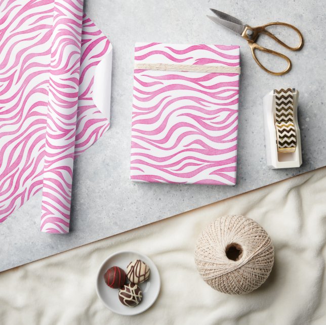 Papel De Presente Impressão de Zebra com Cor de Água Rosa Quente (Artesanato)