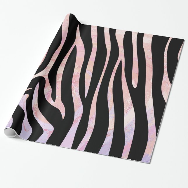 Papel De Presente Impressão de Zebra Preta e Rosa (Desenrolado)