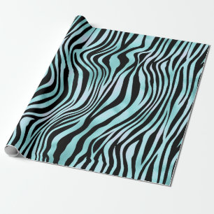 Papel De Presente Impressão de Zebra Preto e Turquesa Azul-turquesa