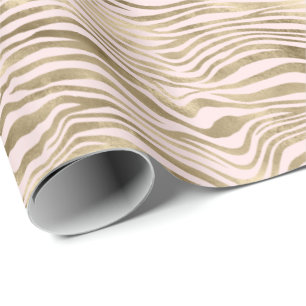 Papel De Presente Impressão de Zebra Rosa Dourada