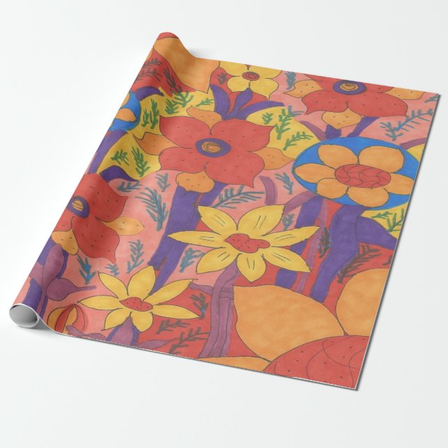 Papel De Presente Impressão do Jardim Laranja Bold Bohemian (Desenrolado)