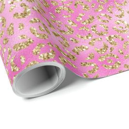 Papel De Presente Impressão do Leopard Glitter Dourado Rosa