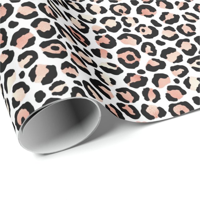 Papel De Presente Impressão do Leopardo Branco Preto-Cor-de-Rosa Esb (Ponta do rolo)