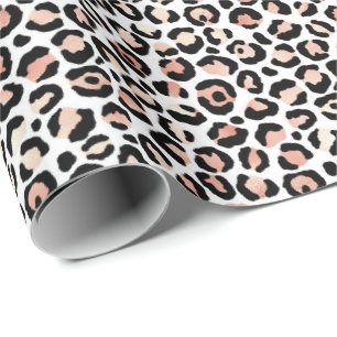 Papel De Presente Impressão do Leopardo Branco Preto e Rosa        