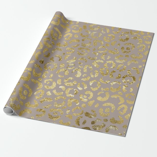 Papel De Presente Impressão do Leopardo Dourado de Taupe de Glam Lux (Desenrolado)