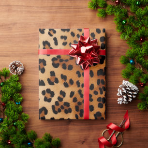 Papel De Presente Impressão do Leopardo Preto-Castanho