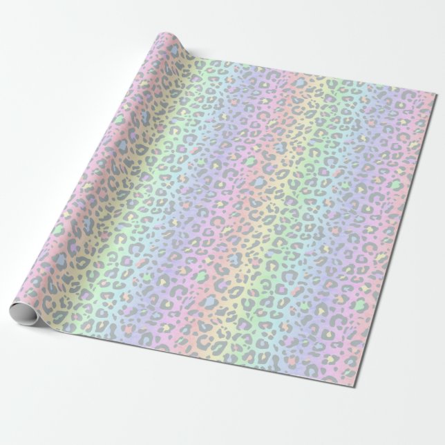 Papel De Presente Impressão do Pastel Rainbow Leopardo (Desenrolado)