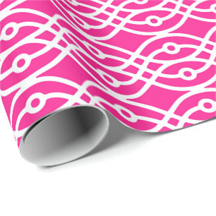Papel De Presente Impressão do quimono, cor-de-rosa fúcsia e branc