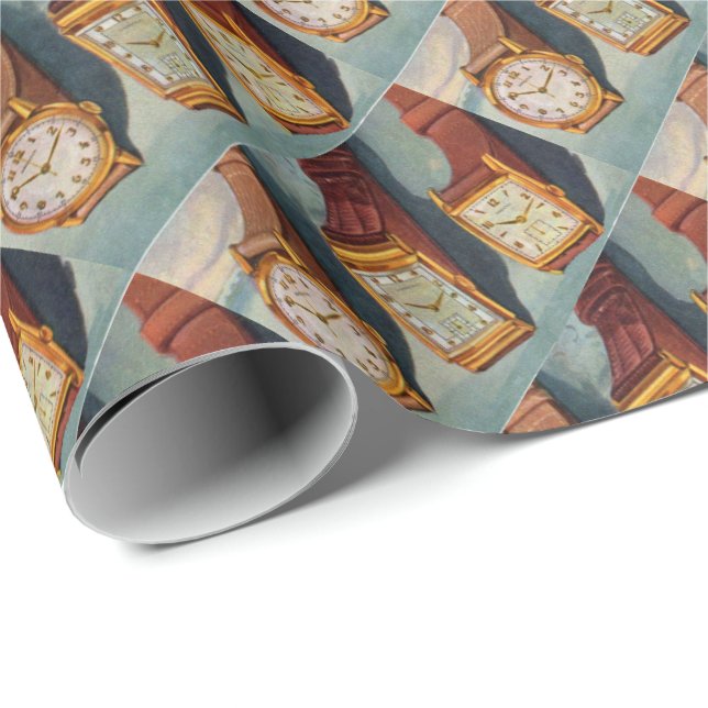 Papel De Presente impressão dos relógios de pulso dos anos 40 (Ponta do rolo)