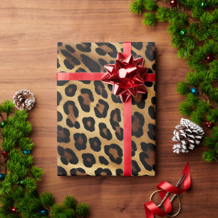Papel De Presente Impressão Dourada Brown Leopardo