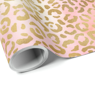 Papel De Presente Impressão Dourada de Leopard , cor-de-rosa