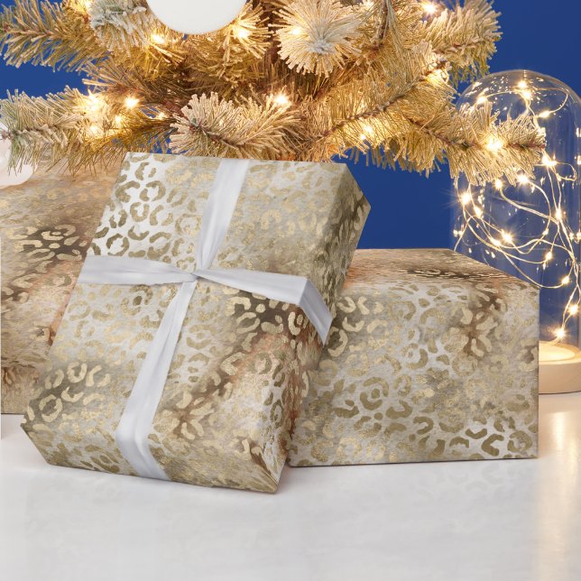 Papel De Presente Impressão Dourada de Leopardo Castanho-Branco (Feriados)