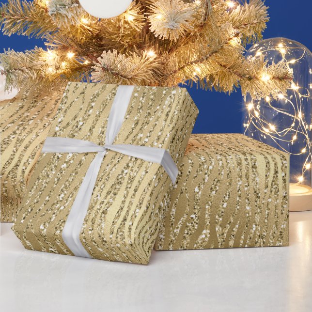 Papel De Presente Impressão Dourada Glam Glitzy Zebra   (Feriados)