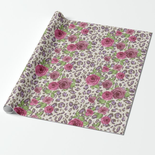 Papel De Presente Impressão e Rosas Leopardo (Desenrolado)