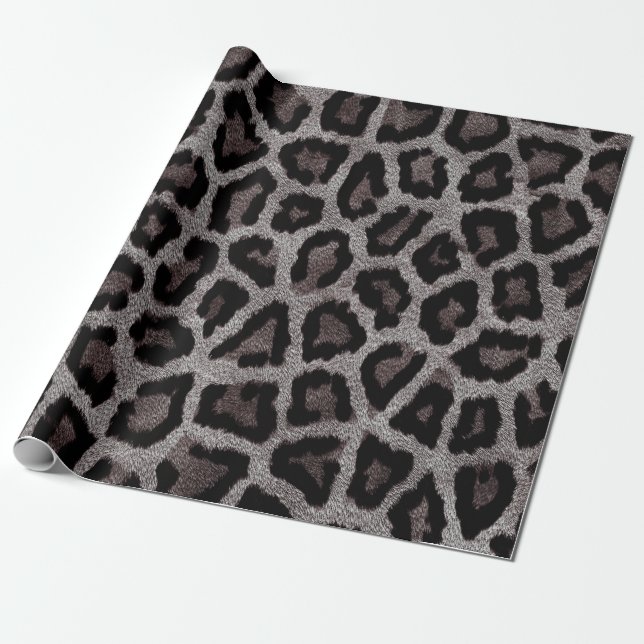 Papel De Presente Impressão em animais de leopardo preto-e-cinza (Desenrolado)
