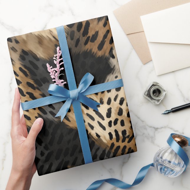 Papel De Presente Impressão em animais-leopardo-Dourado-negro (Presentear)