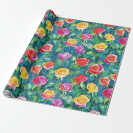 Papel De Presente Impressão em aquarela de roseira de jardim florido