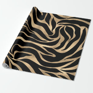 Papel De Presente Impressão em Black Zebra Dourada Metálica Elegan
