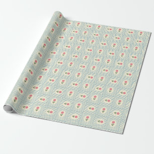Papel De Presente Impressão em bloco floral rosa listras azuis