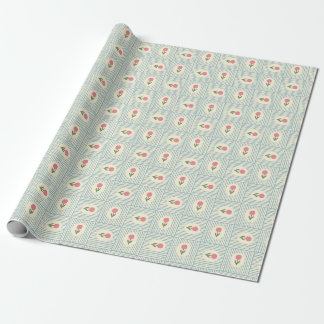 Papel De Presente Impressão em bloco floral rosa listras azuis