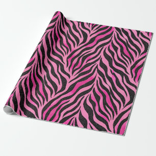 Papel De Presente Impressão em branco, rosa e zebra negra