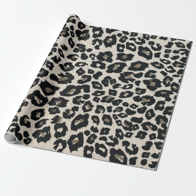 Papel De Presente Impressão em cinza de Leopardo Negro (Desenrolado)