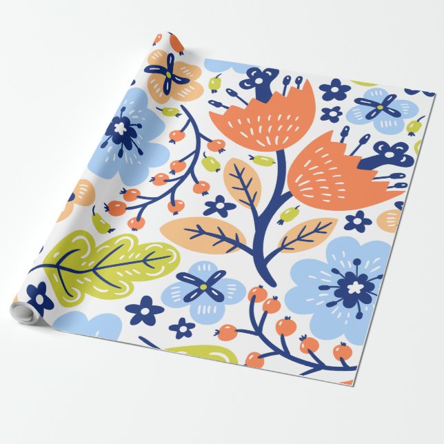Papel De Presente Impressão Floral de Aquarela na Folhagem Verde Lar (Desenrolado)