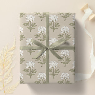 Papel De Presente Impressão Floral de Peônia em Bloco Vintage Bege C
