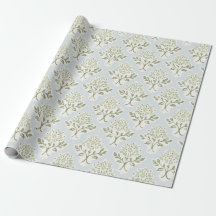 Impressão Floral em Verde Sálvia sobre Azul Claro