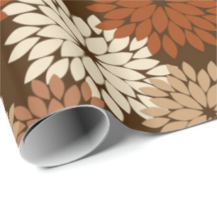 Papel De Presente Impressão floral moderno do quimono, Brown escuro