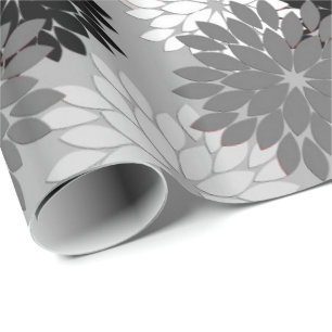 Papel De Presente Impressão floral moderno do quimono, cinza, preto
