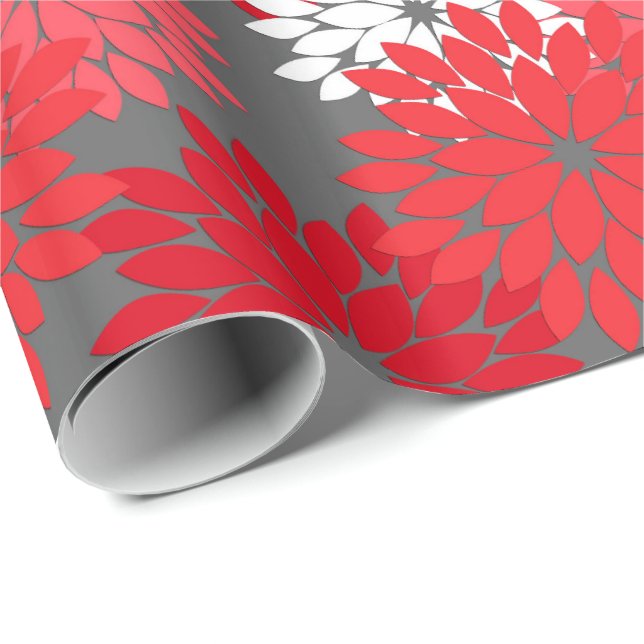 Papel De Presente Impressão floral moderno do quimono, vermelho e (Ponta do rolo)