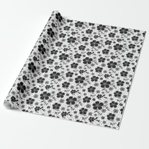 Papel De Presente Impressão Floral Preto e Branco