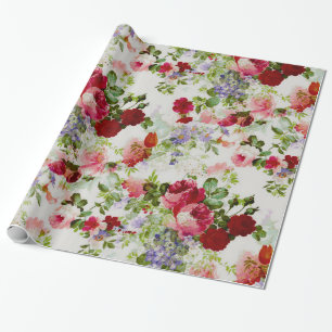 Papel De Presente Impressão floral vermelho e cor-de-rosa do vintag