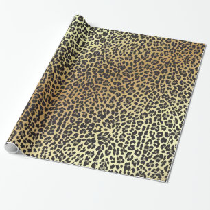 Papel De Presente Impressão Glam do leopardo e folha Dourado do