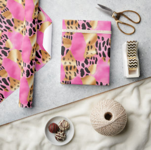 Papel De Presente Impressão Glam Leopardo Dourada Rosa