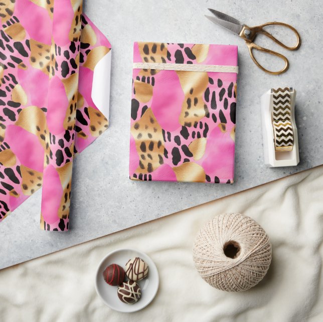 Papel De Presente Impressão Glam Leopardo Dourada Rosa (Artesanato)